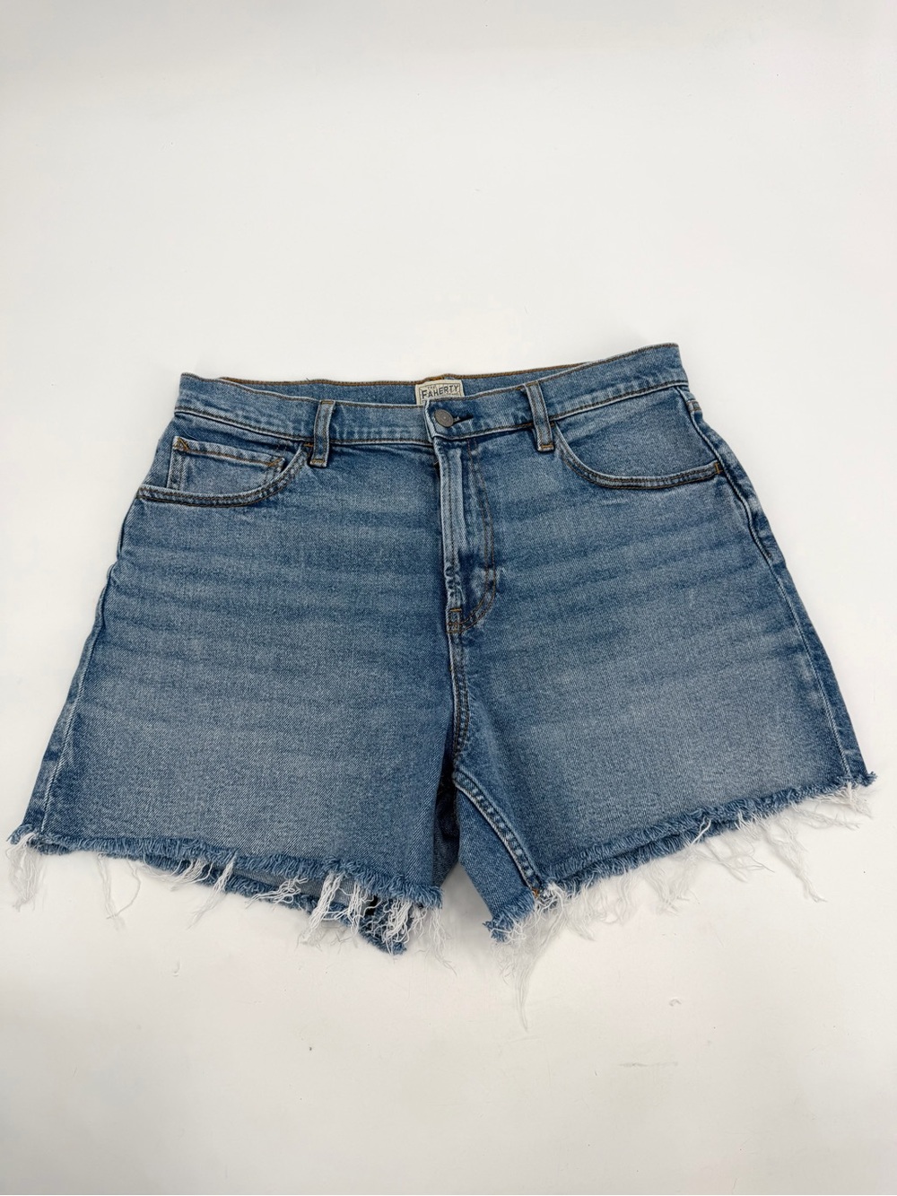 Faherty Jean Shorts Womens 30 Blue Organic Cotton Blend Denim Fray Hem High Rise